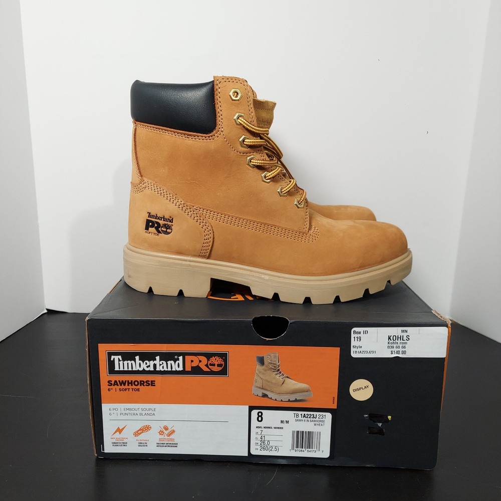Timberland PRO Sawhorse Work Boots Men 8 Wheat Soft Toe Leather TB1A223J231